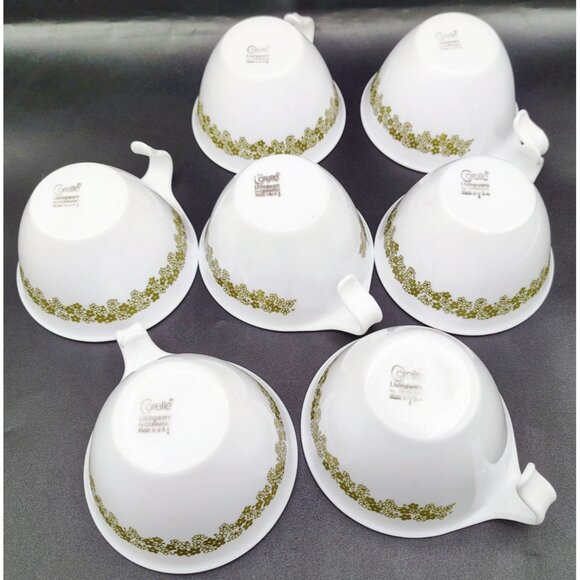 Coffee Cups Spring Blossom Green Crazy Daisy Corning Ware Vintage Lot of 7 - Picture 6 of 13